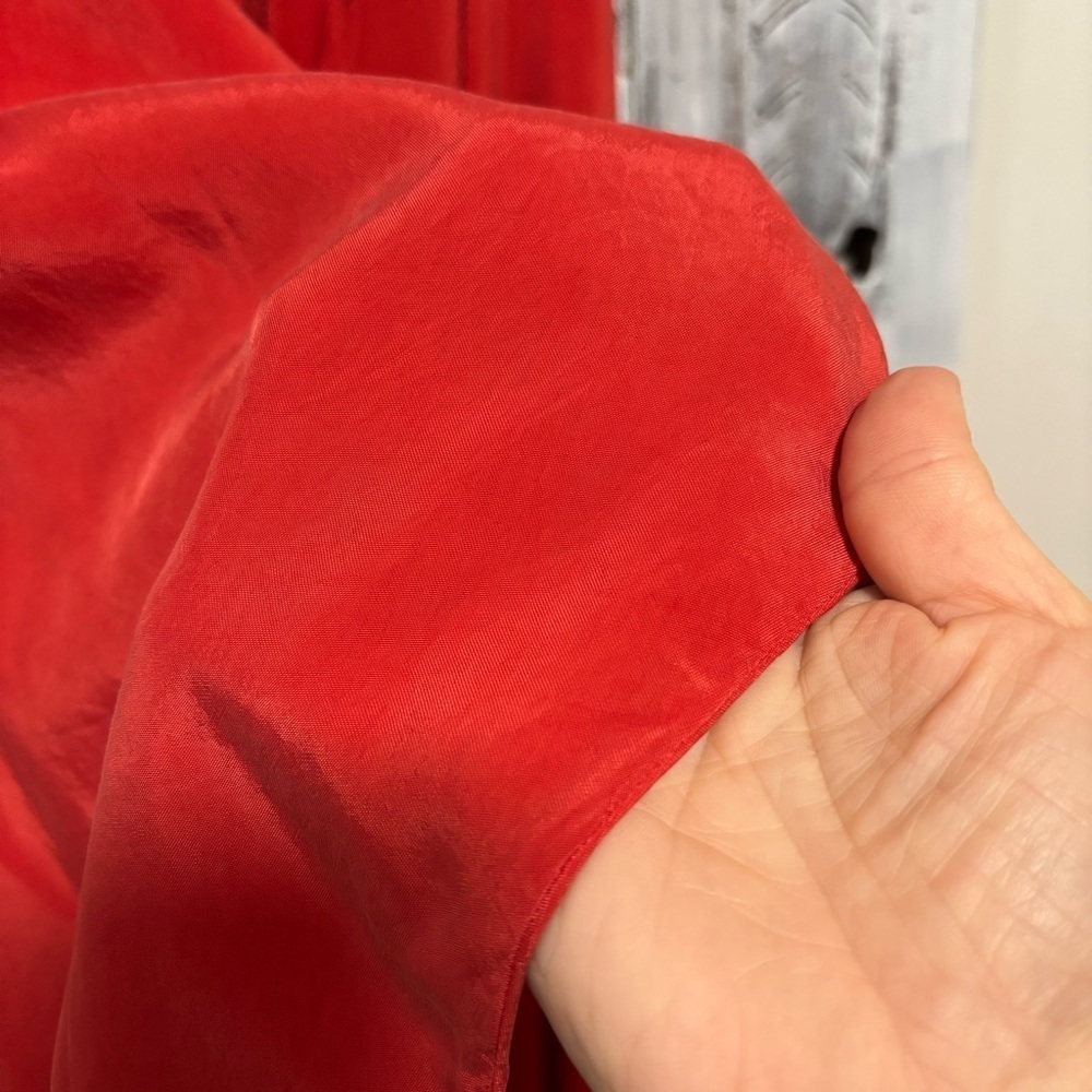 NEW European Culture Trapeze Red/Orange Silky Sleeveless Tie Waist Cocoon Dress - Picture 6 of 10